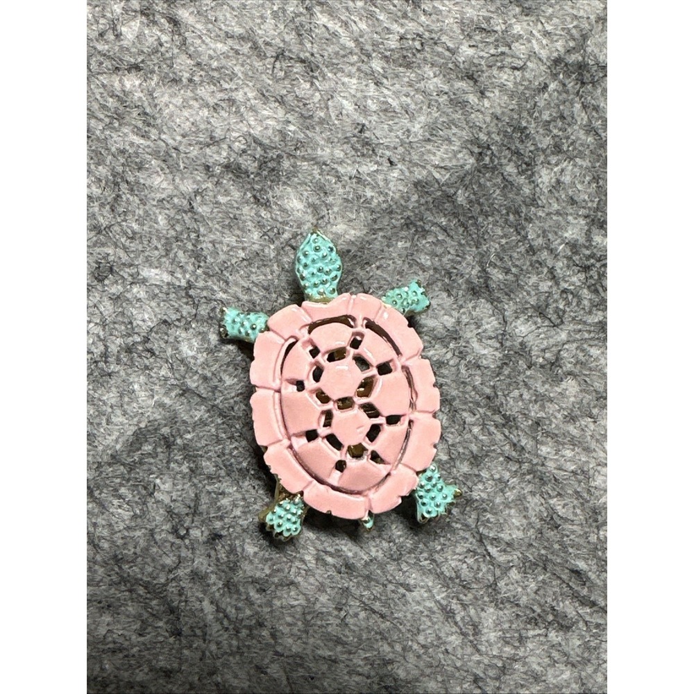 Sea Turtle Brooch Pin Enamel Rhinestone Gold Tone Pink Green Ocean - Picture 1 of 3